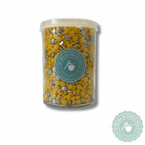 GRANA MINIONS CIRCULO AMARILLO Y PLATEADO X80GRS