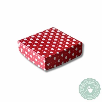 CAJA COOKIES ROJA CON CORAZONES 10.5x10.5x3 X10UN.
